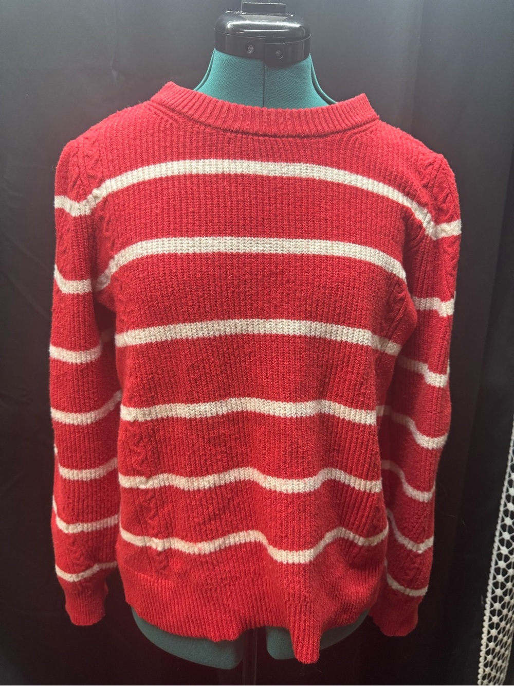 Maurices Red and White Striped Crewneck Sweater